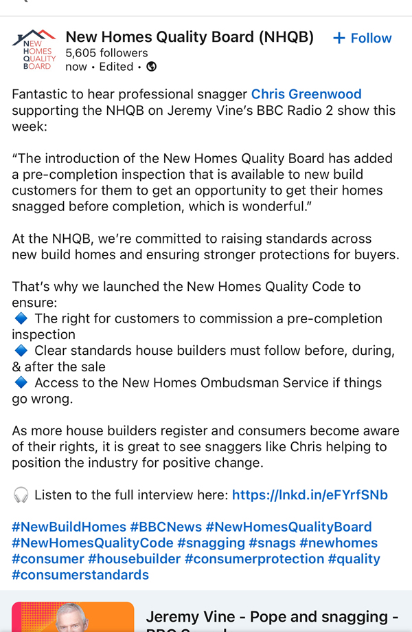 Jeremy Vine - New Homes Quality Board